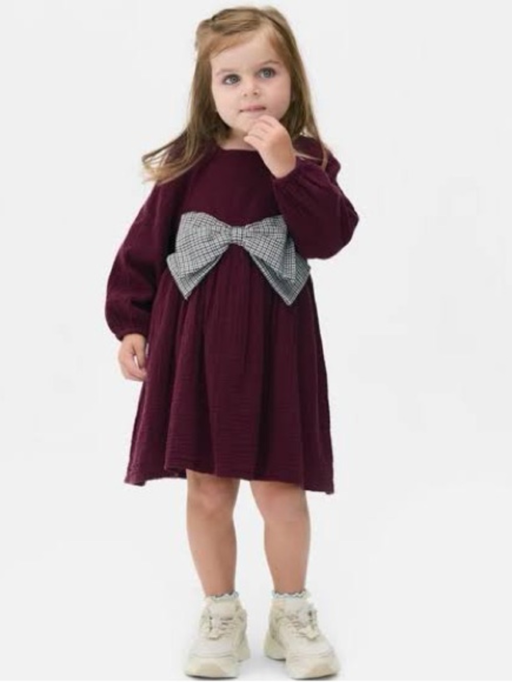 Primark Burgundy Dress with Checked Bow